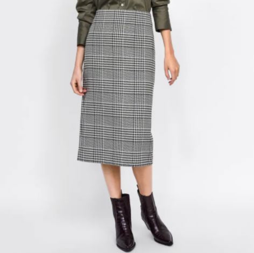 ZARA Houndstooth Midi Pencil Skirt